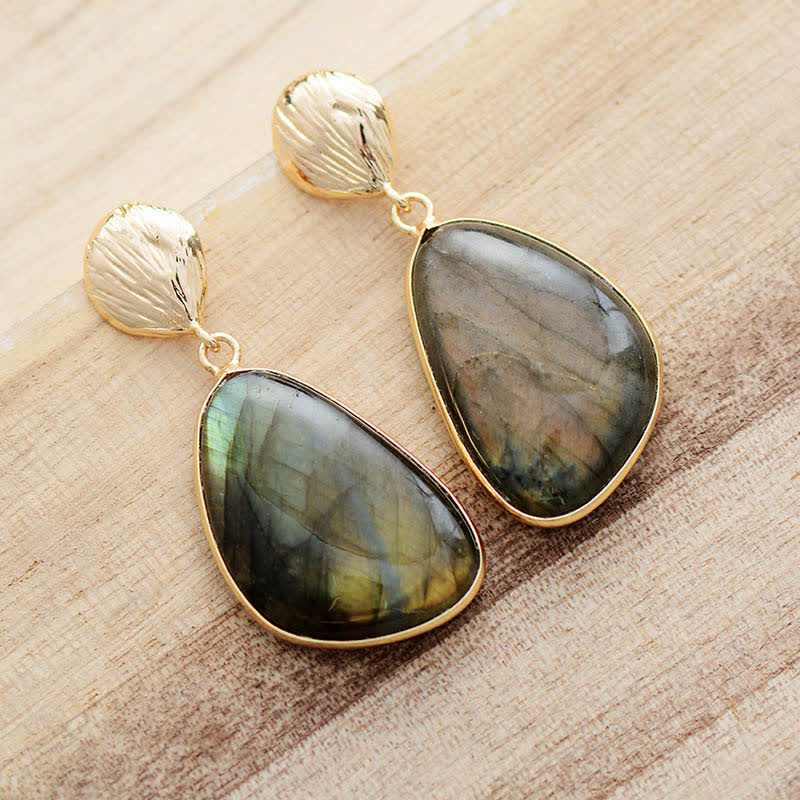 Olivenorma Natural Labradorite Shell Pendant Earrings - image 3