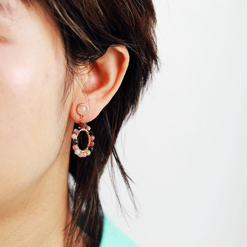 Olivenorma Natural Tourmaline Rose Quartz Pendant Earrings - image 1