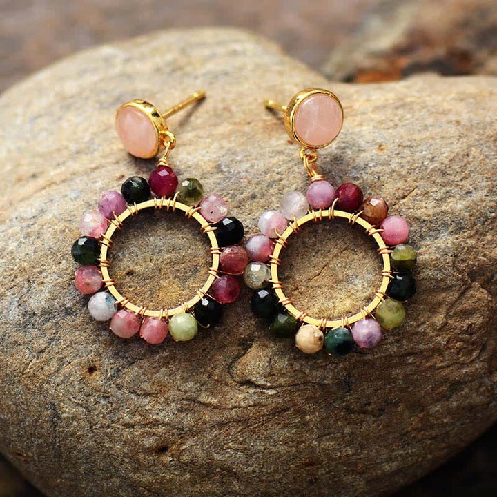 Olivenorma Natural Tourmaline Rose Quartz Pendant Earrings - Tourmaline&Rose Quartz - image 0