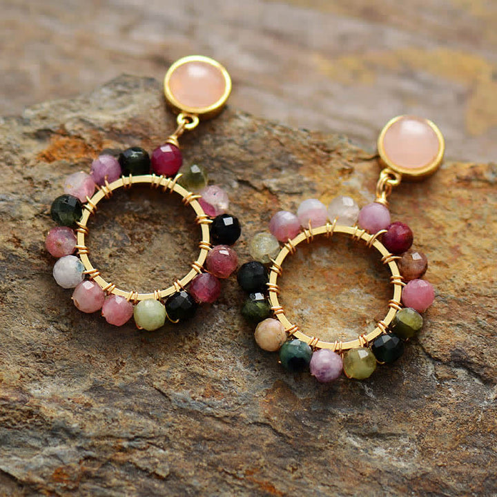 Olivenorma Natural Tourmaline Rose Quartz Pendant Earrings - image 2