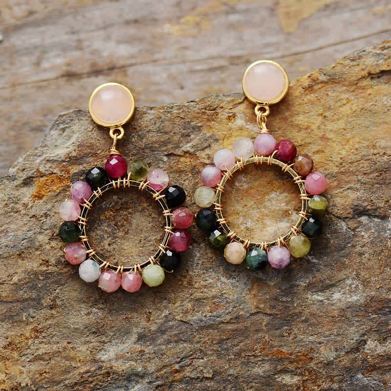 Olivenorma Natural Tourmaline Rose Quartz Pendant Earrings - image 3