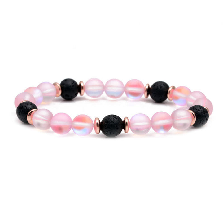 Olivenorma Lava Stone Rose Pink Quartz Beaded Bracelet - Lava Stone & Pink Moonstone - image 0