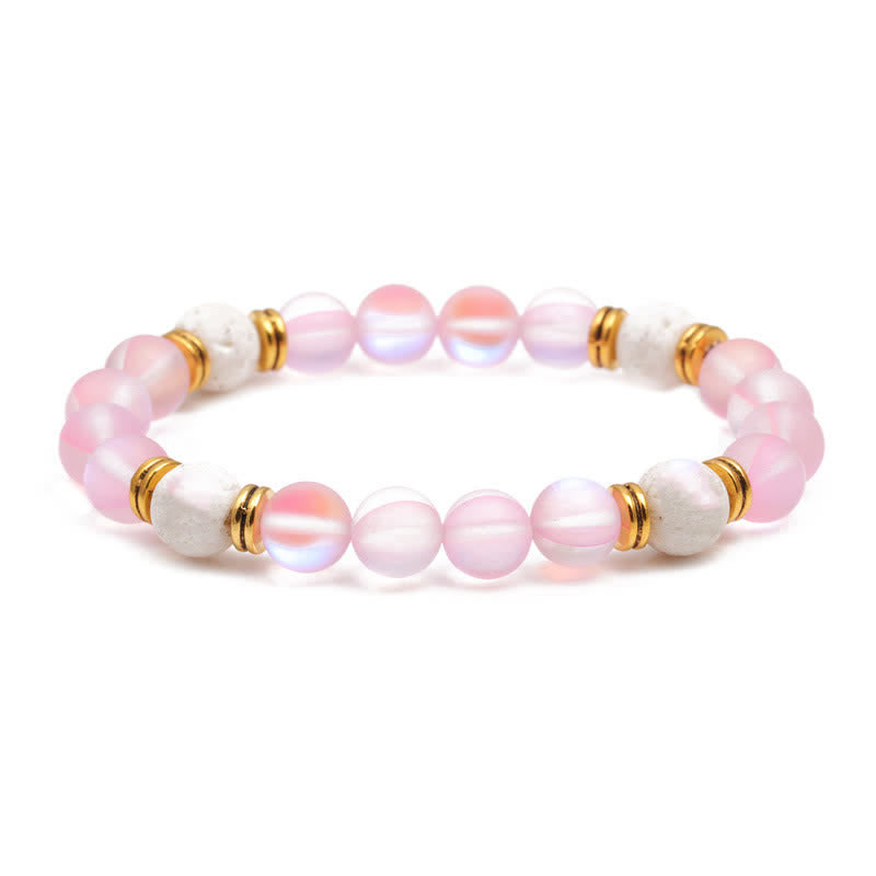Olivenorma Lava Stone Rose Pink Quartz Beaded Bracelet - White Agate & Pink Moonstone - image 20