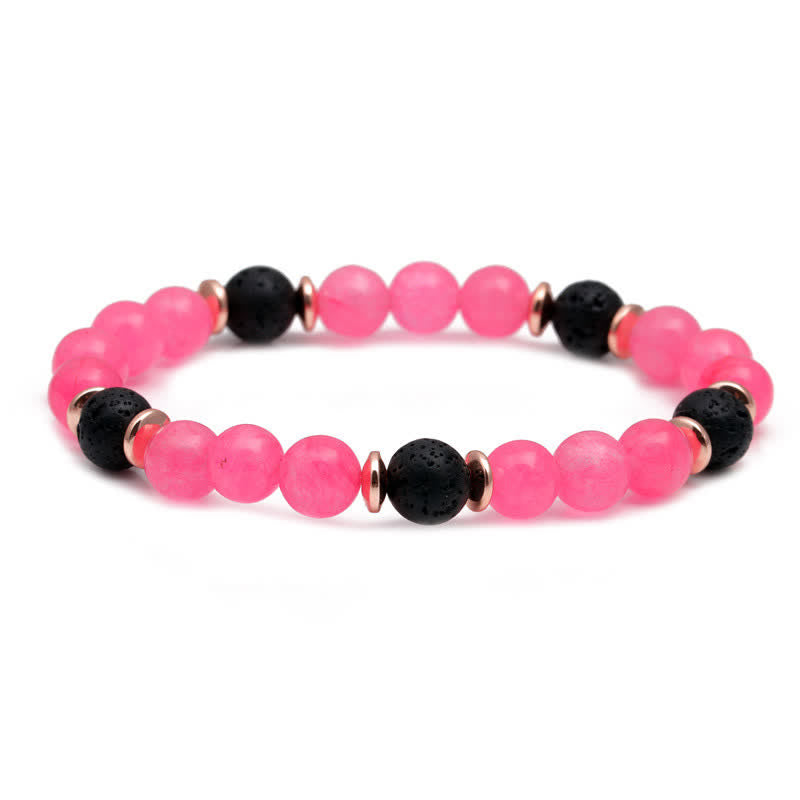 Olivenorma Lava Stone Rose Pink Quartz Beaded Bracelet - Lava Stone & Rose Red Stone - image 15