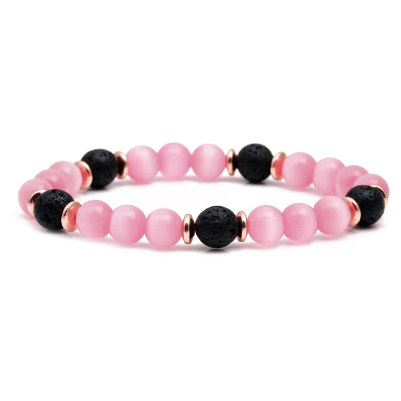 Olivenorma Lava Stone Rose Pink Quartz Beaded Bracelet - Lava Stone &  Cat's Eye Stone # Rose Gold 2 - image 10