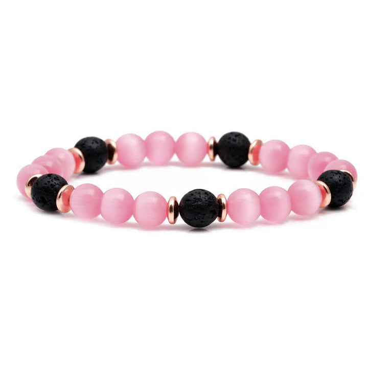 Olivenorma Lava Stone Rose Pink Quartz Beaded Bracelet - Lava Stone &  Cat's Eye Stone # Rose Gold 2 - image 10