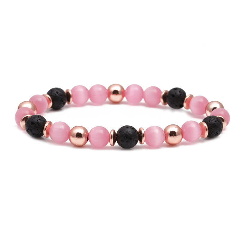 Olivenorma Lava Stone Rose Pink Quartz Beaded Bracelet - Lava Stone &  Cat's Eye Stone # Rose Gold - image 8