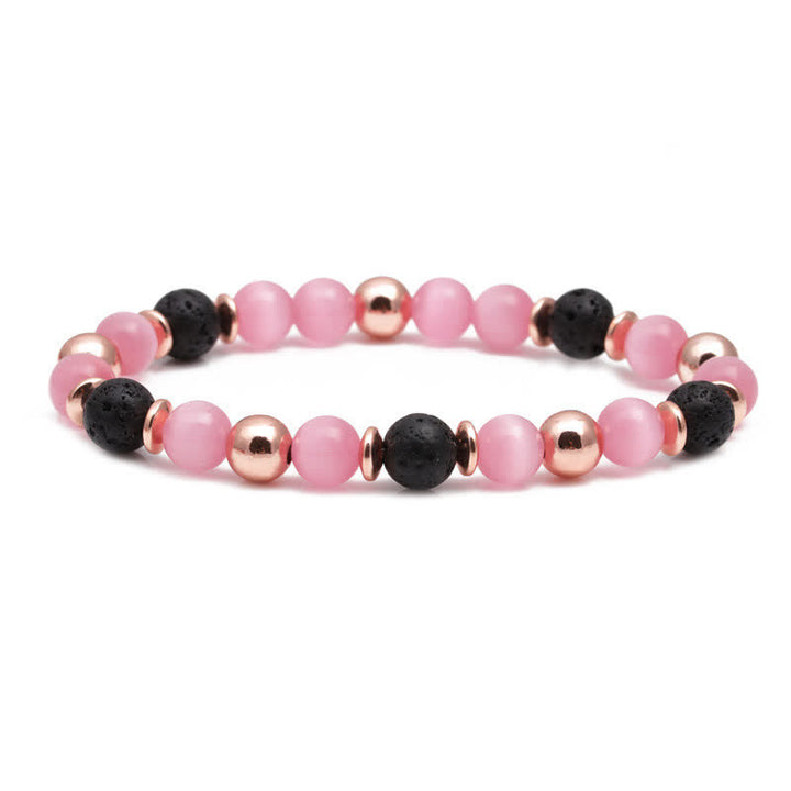 Olivenorma Lava Stone Rose Pink Quartz Beaded Bracelet - Lava Stone &  Cat's Eye Stone # Rose Gold - image 8