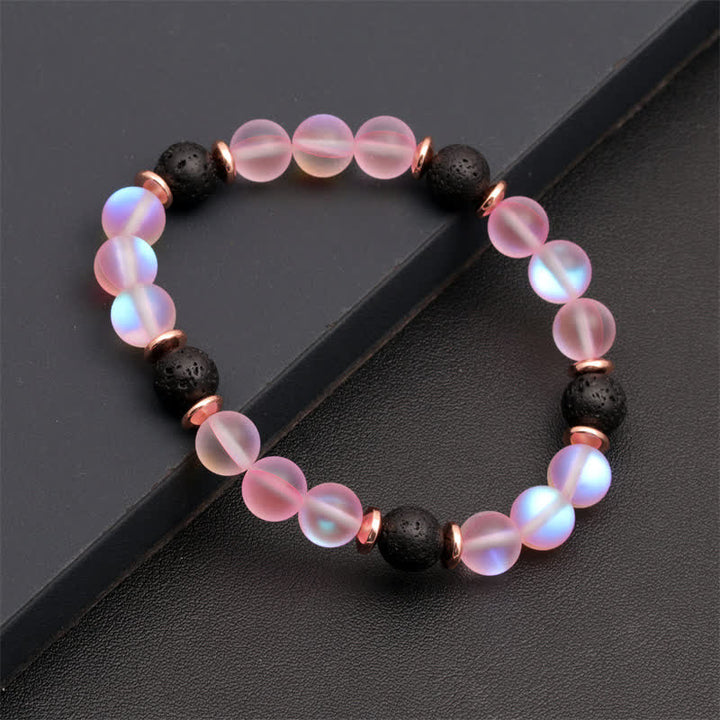 Olivenorma Lava Stone Rose Pink Quartz Beaded Bracelet - image 1