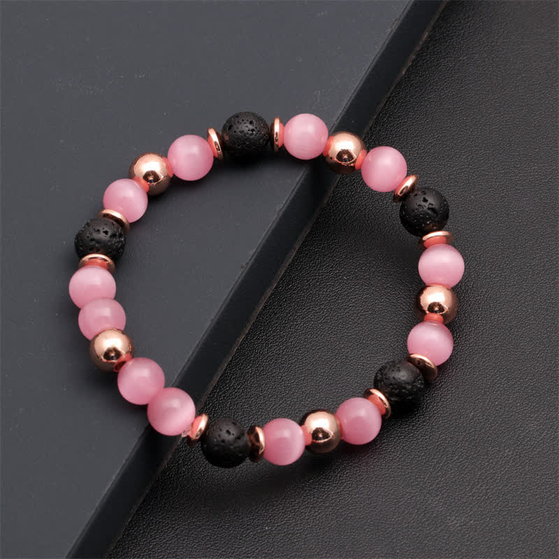 Olivenorma Lava Stone Rose Pink Quartz Beaded Bracelet - image 9