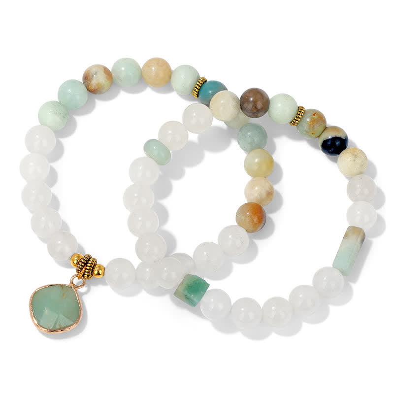 Olivenorma Natural Stone Clear Crystal Beaded Bracelet Set - Amazonite - image 3