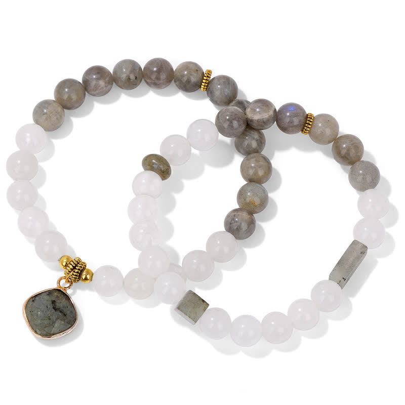 Olivenorma Natural Stone Clear Crystal Beaded Bracelet Set - Labradorite - image 12