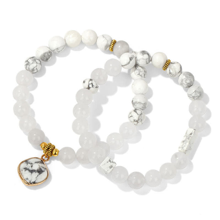 Olivenorma Natural Stone Clear Crystal Beaded Bracelet Set - White Turquoise - image 7