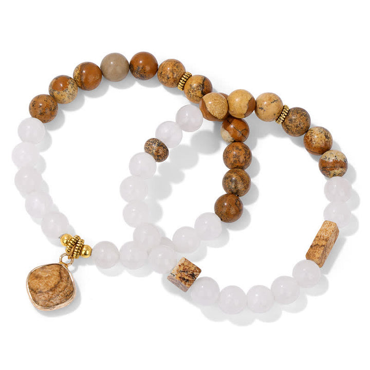 Olivenorma Natural Stone Clear Crystal Beaded Bracelet Set - Picture Jasper - image 0