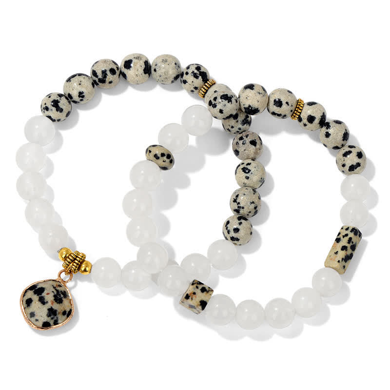Olivenorma Natural Stone Clear Crystal Beaded Bracelet Set - Dalmatian Jasper - image 9