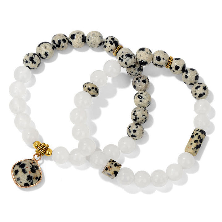 Olivenorma Natural Stone Clear Crystal Beaded Bracelet Set - Dalmatian Jasper - image 9