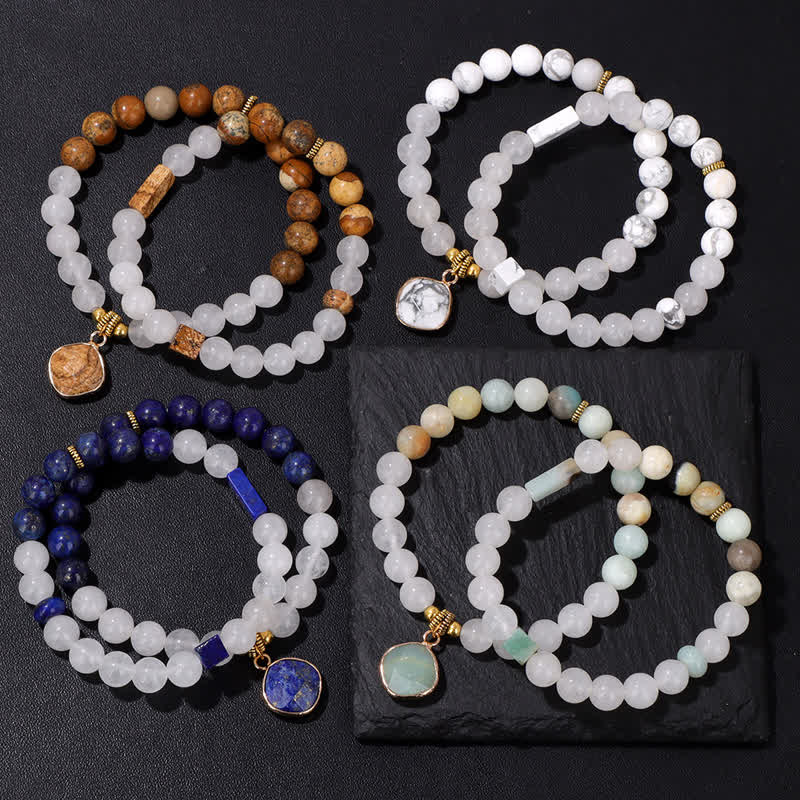 Olivenorma Natural Stone Clear Crystal Beaded Bracelet Set - image 19