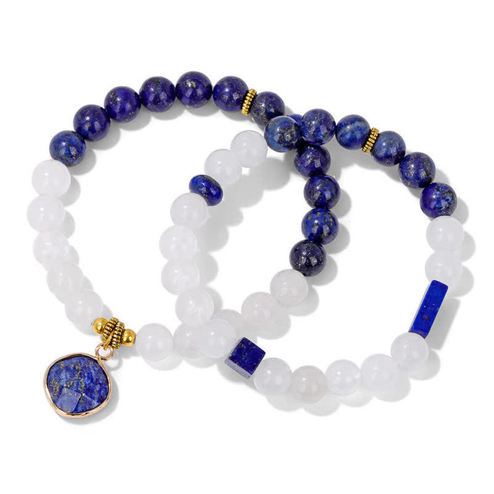 Olivenorma Natural Stone Clear Crystal Beaded Bracelet Set - Lapis Lazuli - image 5