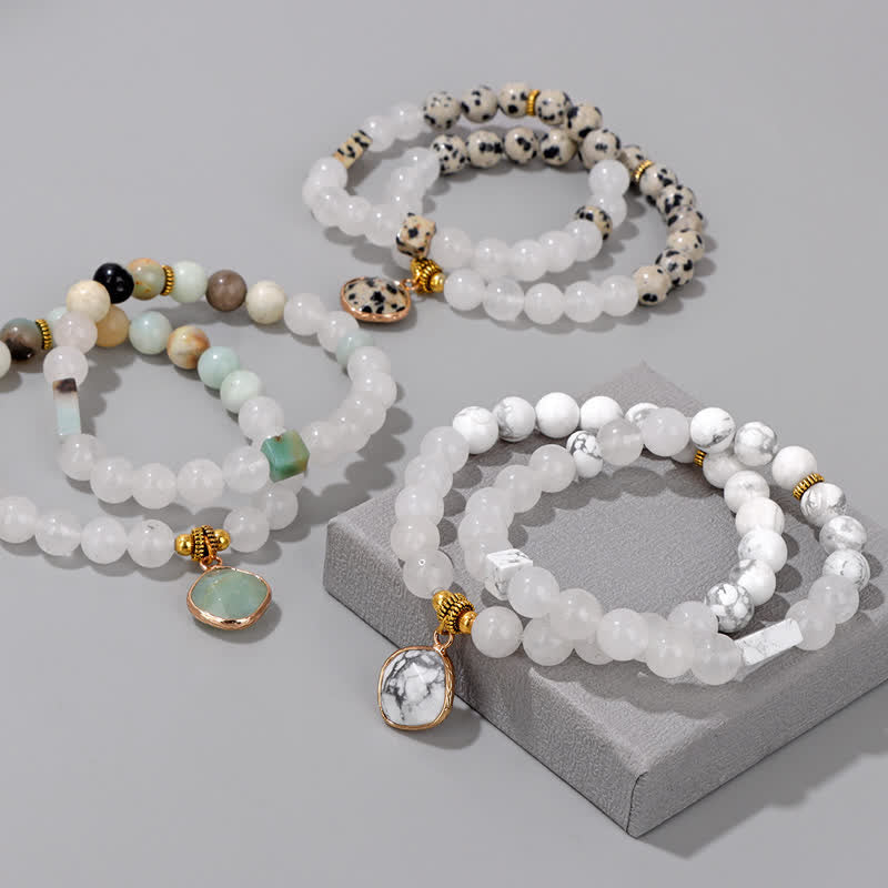 Olivenorma Natural Stone Clear Crystal Beaded Bracelet Set - image 13