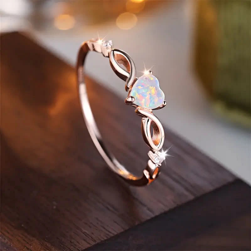 Olivenorma "Eternity Twist" Opal Heart Promise Ring - image 3