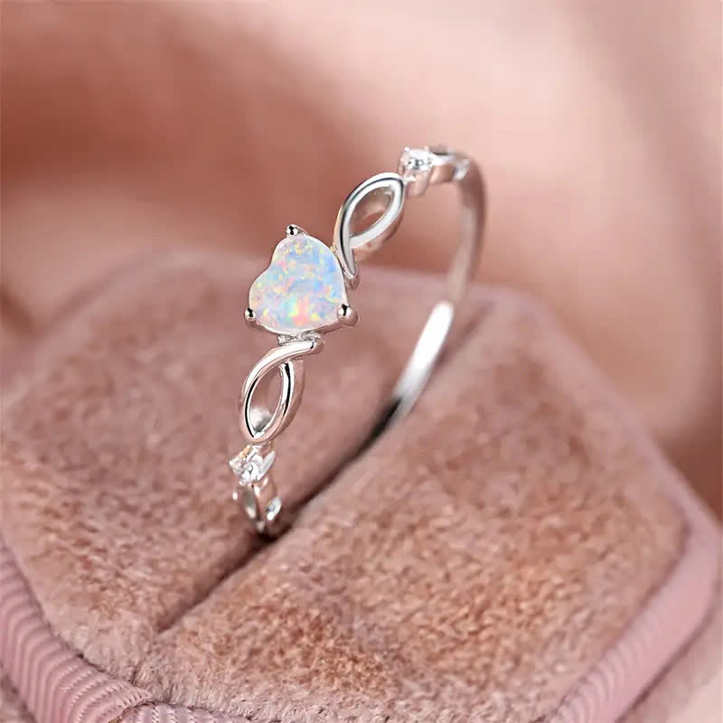 Olivenorma "Eternity Twist" Opal Heart Promise Ring - Silver - 10 - image 5