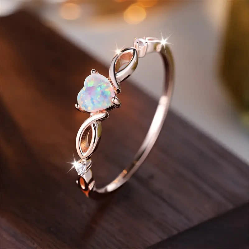 Olivenorma "Eternity Twist" Opal Heart Promise Ring - image 1