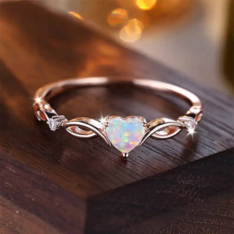 Olivenorma "Eternity Twist" Opal Heart Promise Ring - image 2