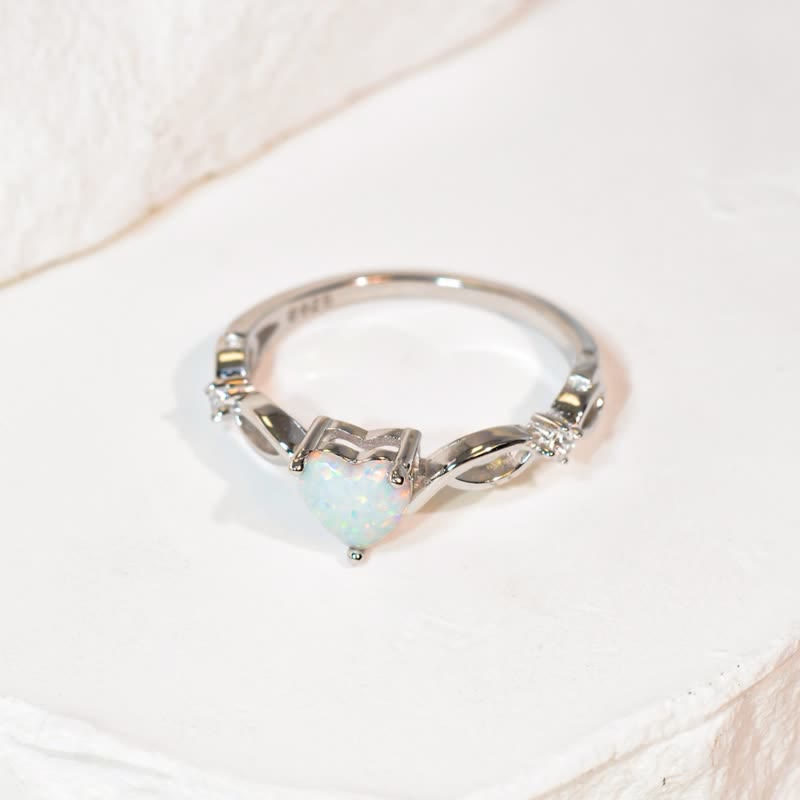 Olivenorma "Eternity Twist" Opal Heart Promise Ring - image 11
