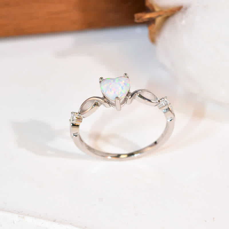 Olivenorma "Eternity Twist" Opal Heart Promise Ring - image 12