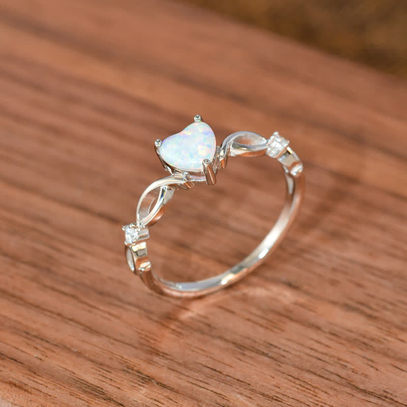 Olivenorma "Eternity Twist" Opal Heart Promise Ring - image 7