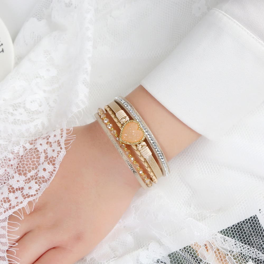 Olivenorma Heart Shape Cluster Multilayer Braided Leather Bracelet - image 13
