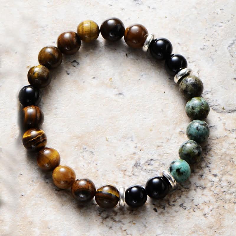 Olivenorma 108 Crystal Beads Mala Bracelet Necklace - Tiger Eye & African Turquoise & Obsidian - Bracelet - image 1