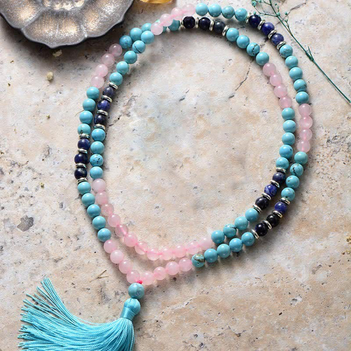 Olivenorma 108 Crystal Beads Mala Bracelet Necklace - Turquoise & Rose Quartz & Lapis Lazuli - Necklace - image 8