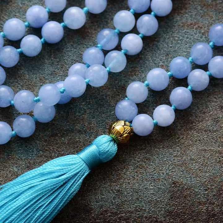 Olivenorma 108 Aquamarine Mala Beads Tassels Rosary Necklace - image 3