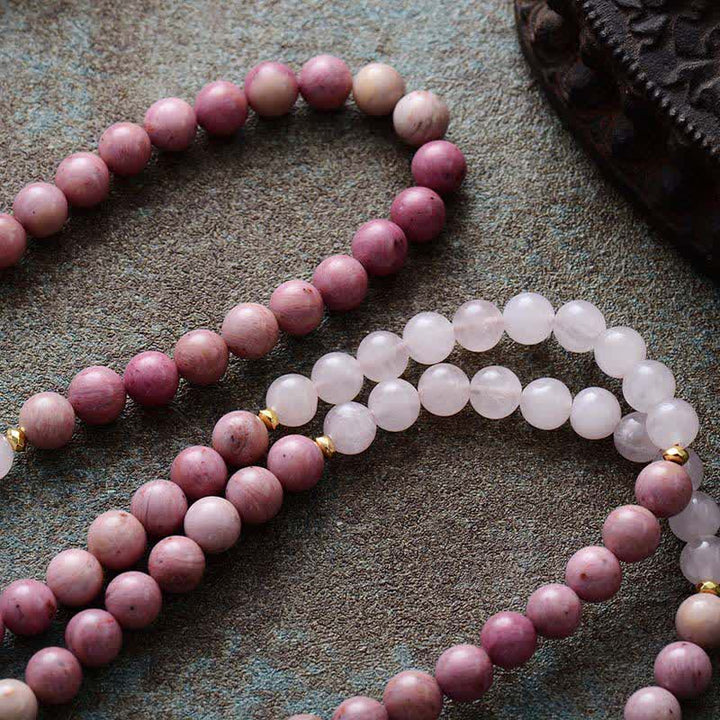 Olivenorma 108 Rhodonite Mala Beads Tassels Rosary Necklace - image 2