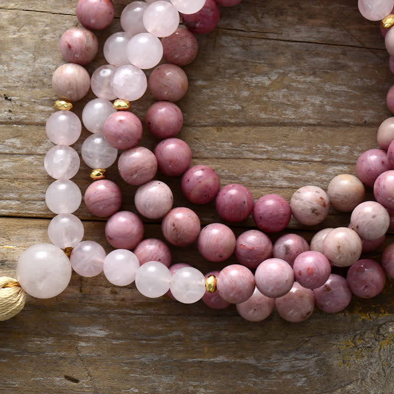 Olivenorma 108 Rhodonite Mala Beads Tassels Rosary Necklace - image 3