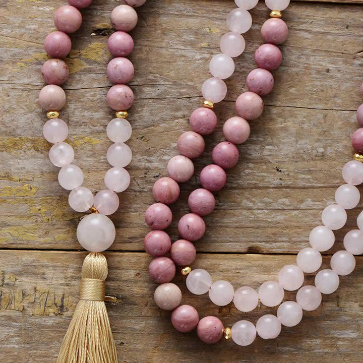 Olivenorma 108 Rhodonite Mala Beads Tassels Rosary Necklace - image 1