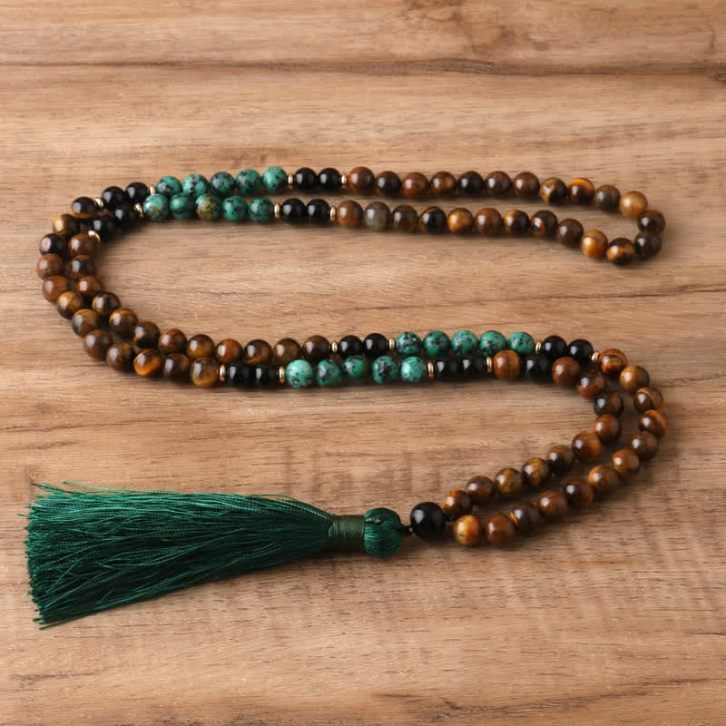 Olivenorma 108 Tiger Eye Mala Beads Tassel Bracelet Necklace - image 3