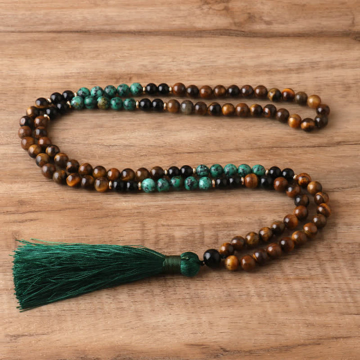 Olivenorma 108 Tiger Eye Mala Beads Tassel Bracelet Necklace - image 3
