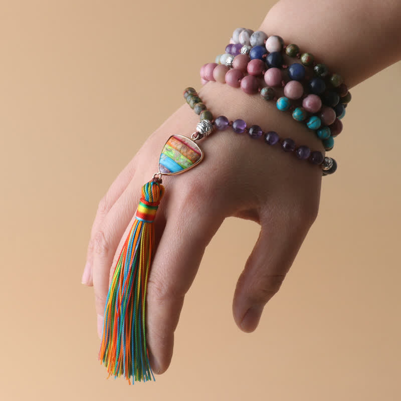 Olivenorma 108 Natural Stone Mala Beads Tassel Necklace - image 2