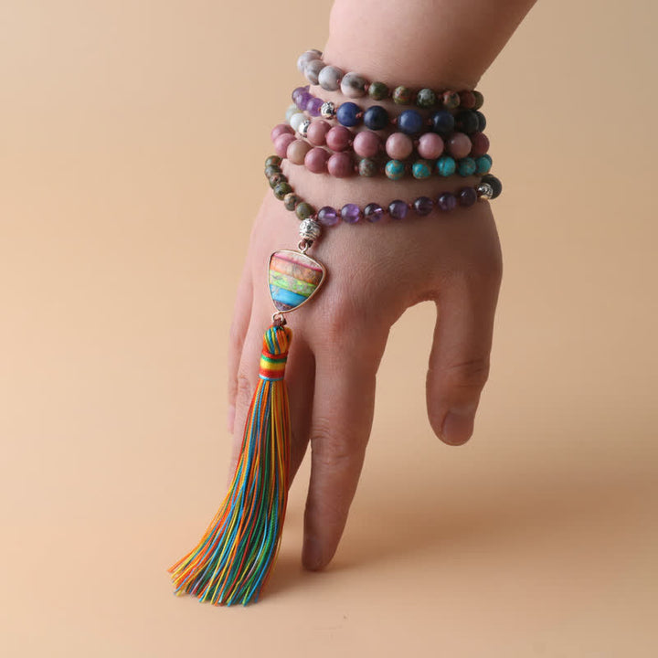 Olivenorma 108 Natural Stone Mala Beads Tassel Necklace - image 1