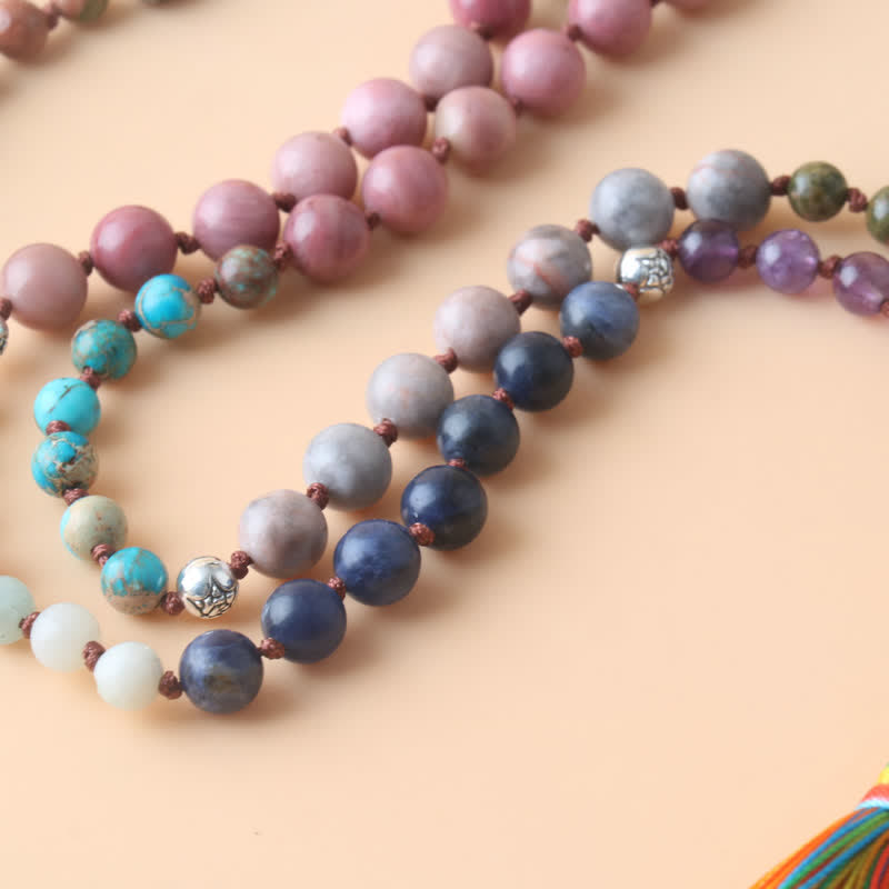 Olivenorma 108 Natural Stone Mala Beads Tassel Necklace - image 4
