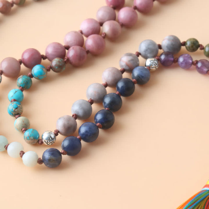 Olivenorma 108 Natural Stone Mala Beads Tassel Necklace - image 4