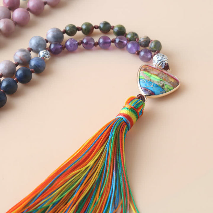 Olivenorma 108 Natural Stone Mala Beads Tassel Necklace - image 5