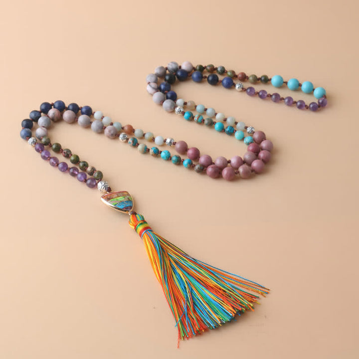 Olivenorma 108 Natural Stone Mala Beads Tassel Necklace - Natural Stone - image 0