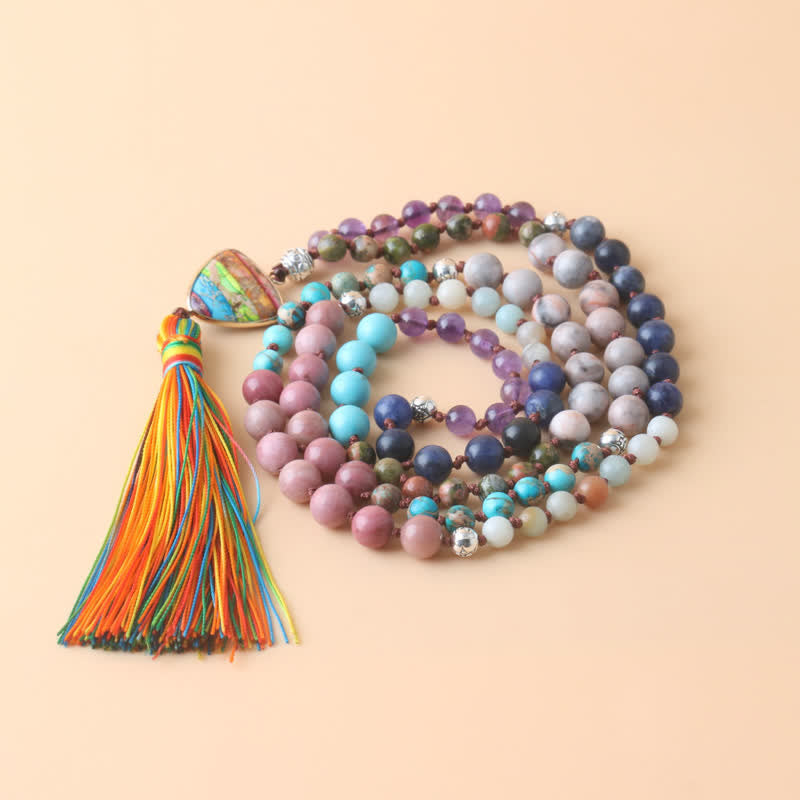 Olivenorma 108 Natural Stone Mala Beads Tassel Necklace - image 3
