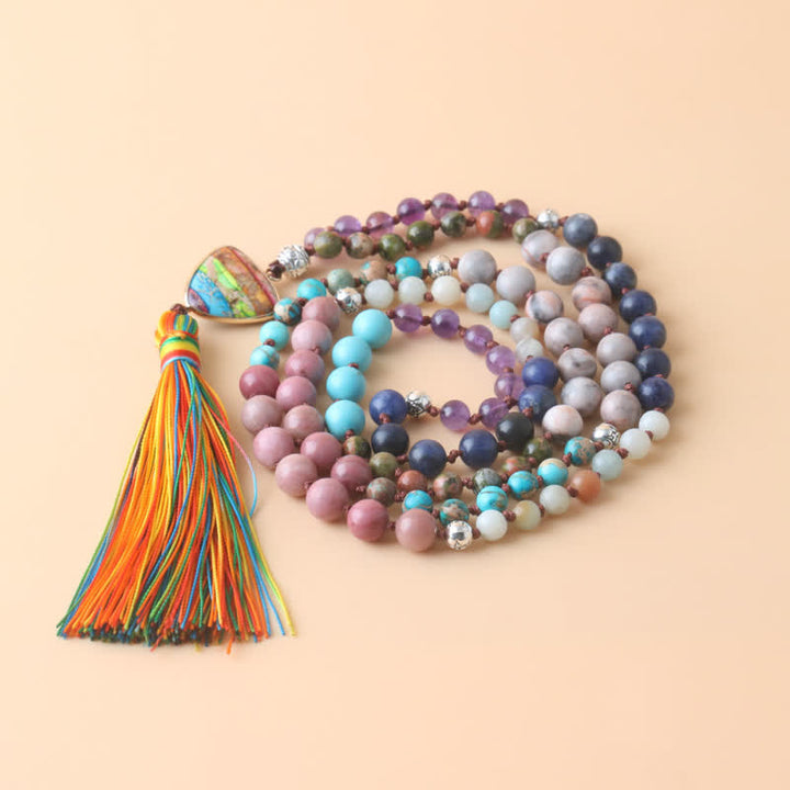 Olivenorma 108 Natural Stone Mala Beads Tassel Necklace - image 3