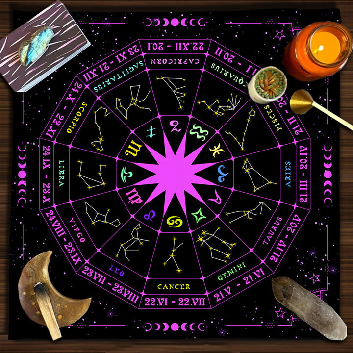 Olivenorma Square Divination Moon Phases Tarot Tablecloth - Zodiac#1 - 75cm*75cm - image 1