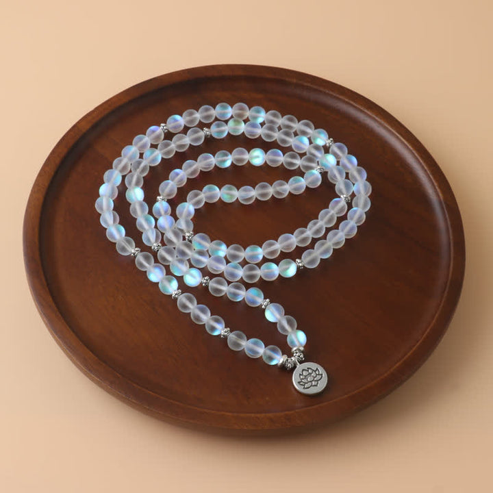 Olivenorma 108 Moonstone Mala Beads Lotus Pendant Necklace - image 2
