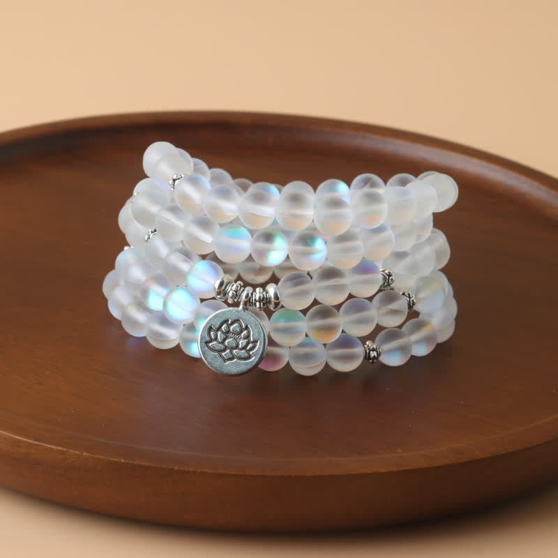 Olivenorma 108 Moonstone Mala Beads Lotus Pendant Necklace - image 1